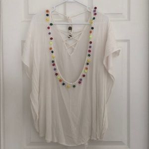 Francesca’s White Pom Pom Beach cover up